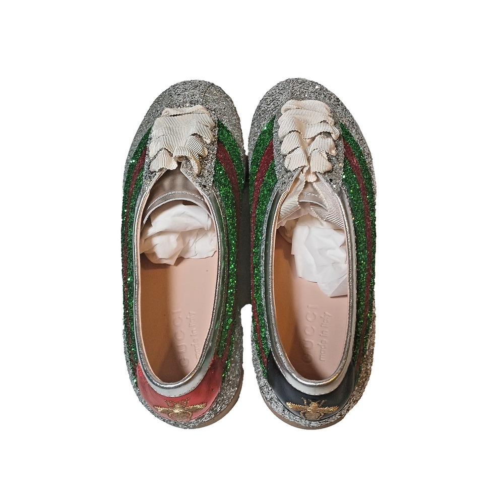 Gucci Silver Glitter Falacer Bee Low Top Sneakers, 9.5 Men's / 11 Women's - Picture 5 of 13